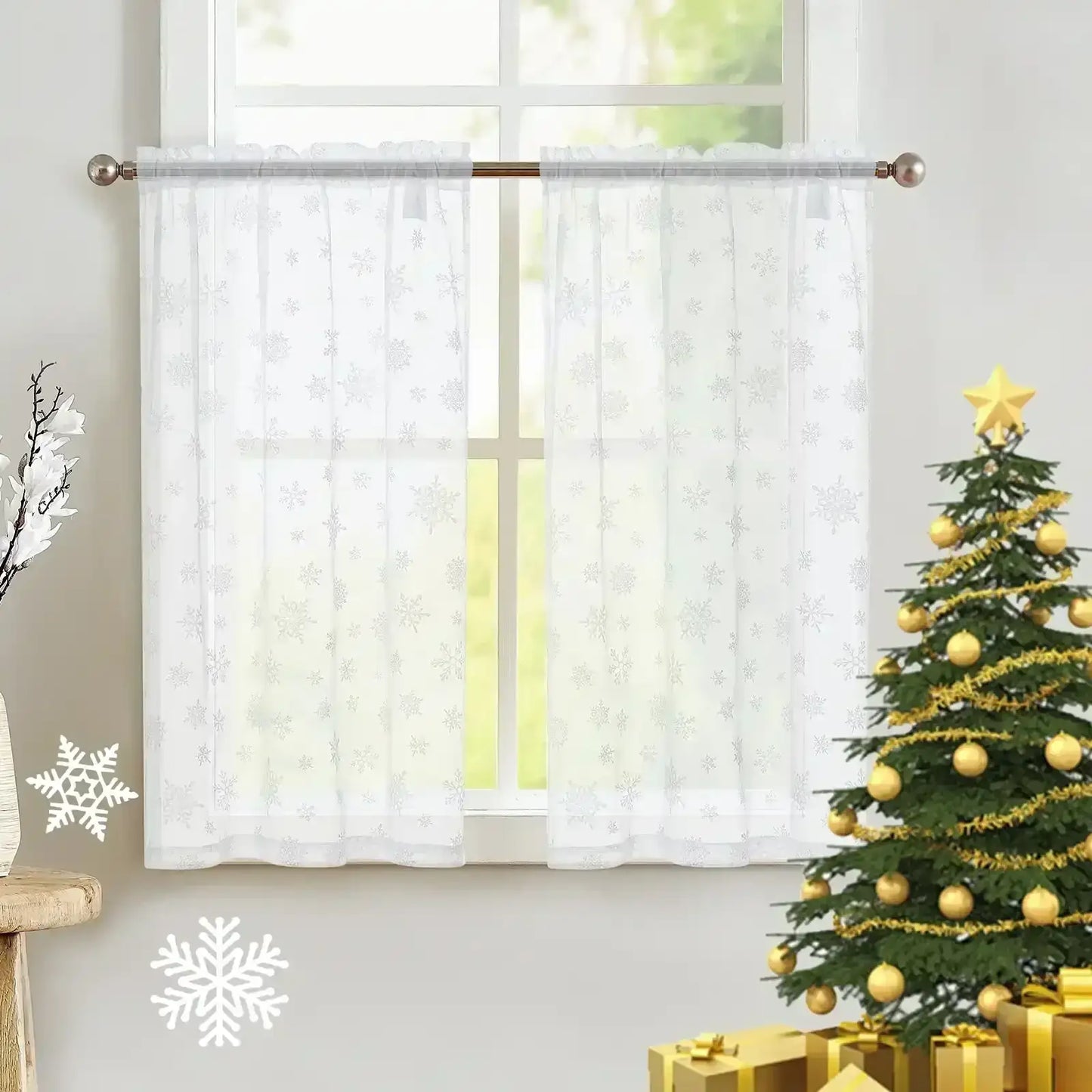 Snowflake Glow Kitchen Curtain - Jinchan Home