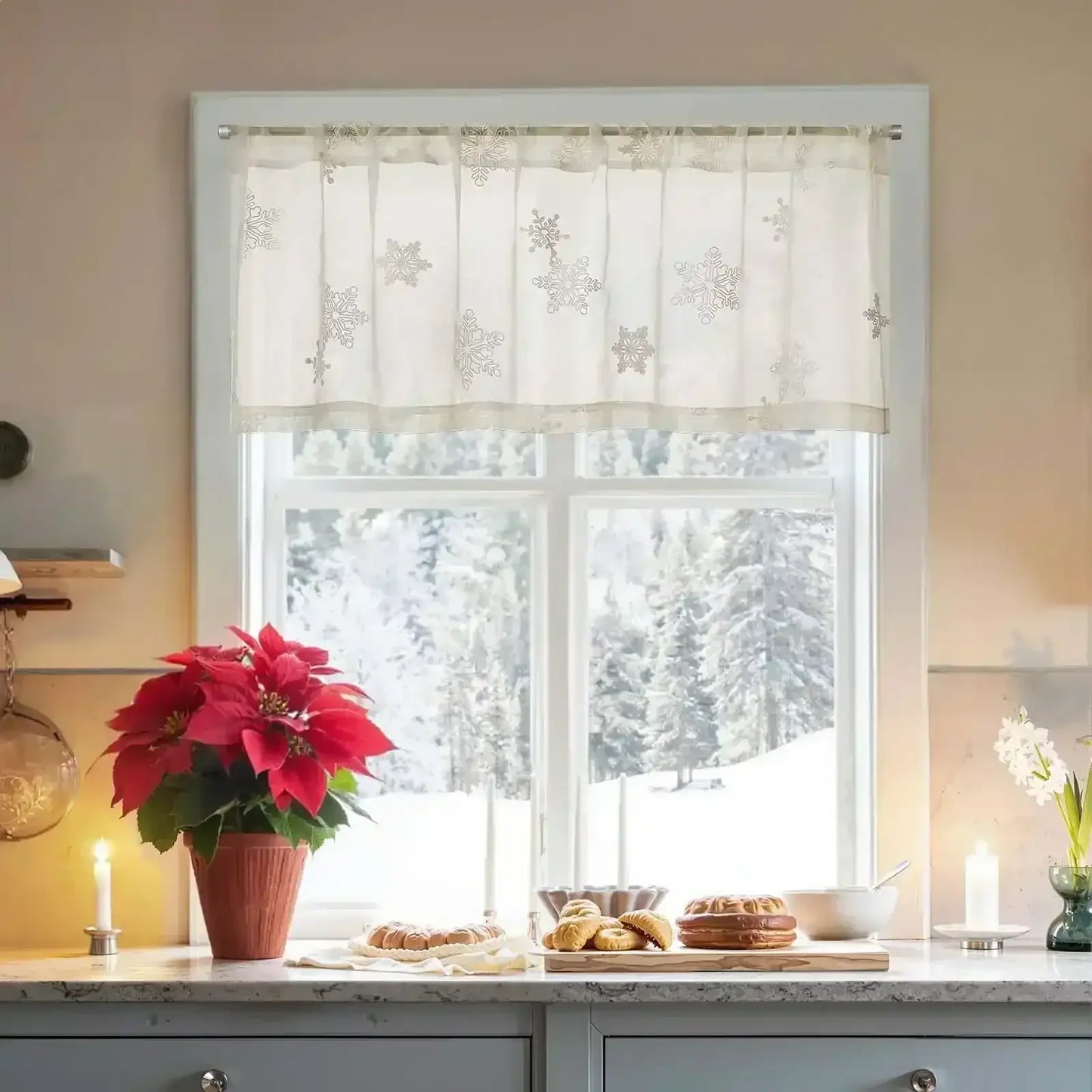 Embroidered Snowflake Top Curtain - Jinchan Home