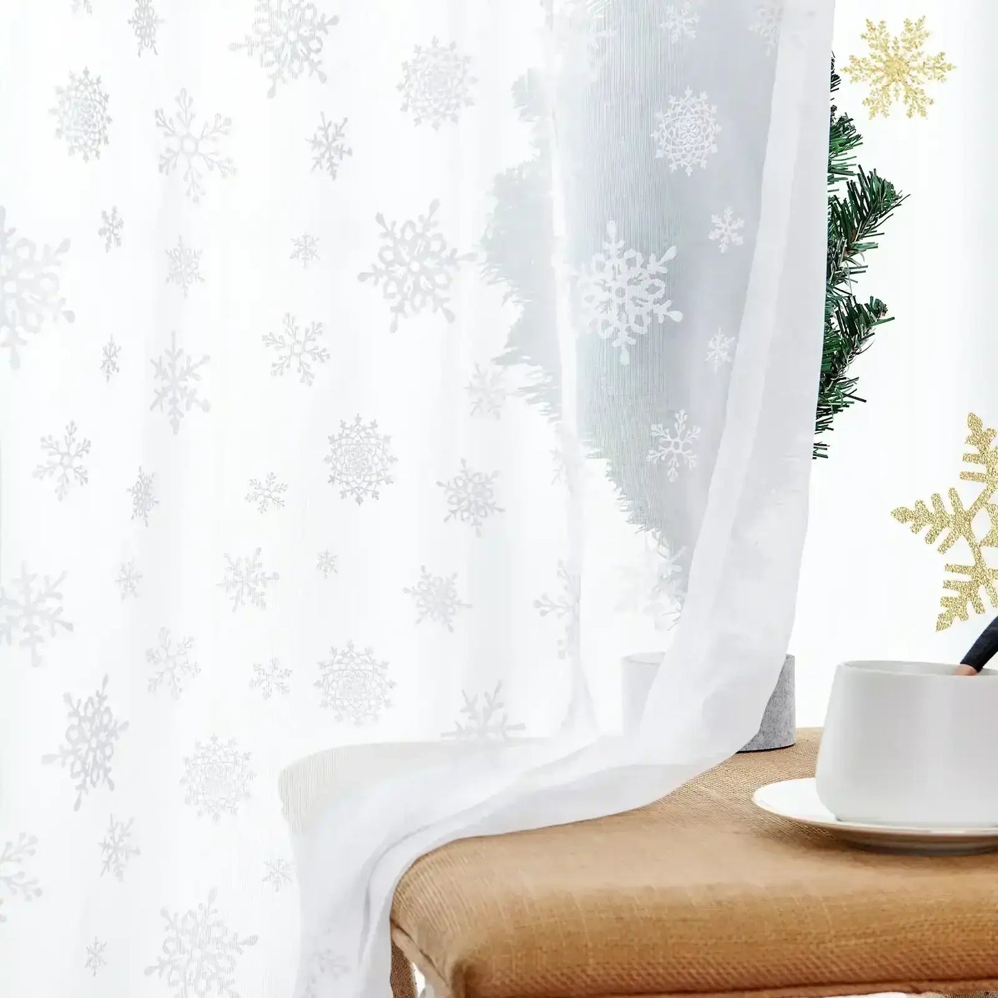 Snowflake Glow Kitchen Curtain - Jinchan Home