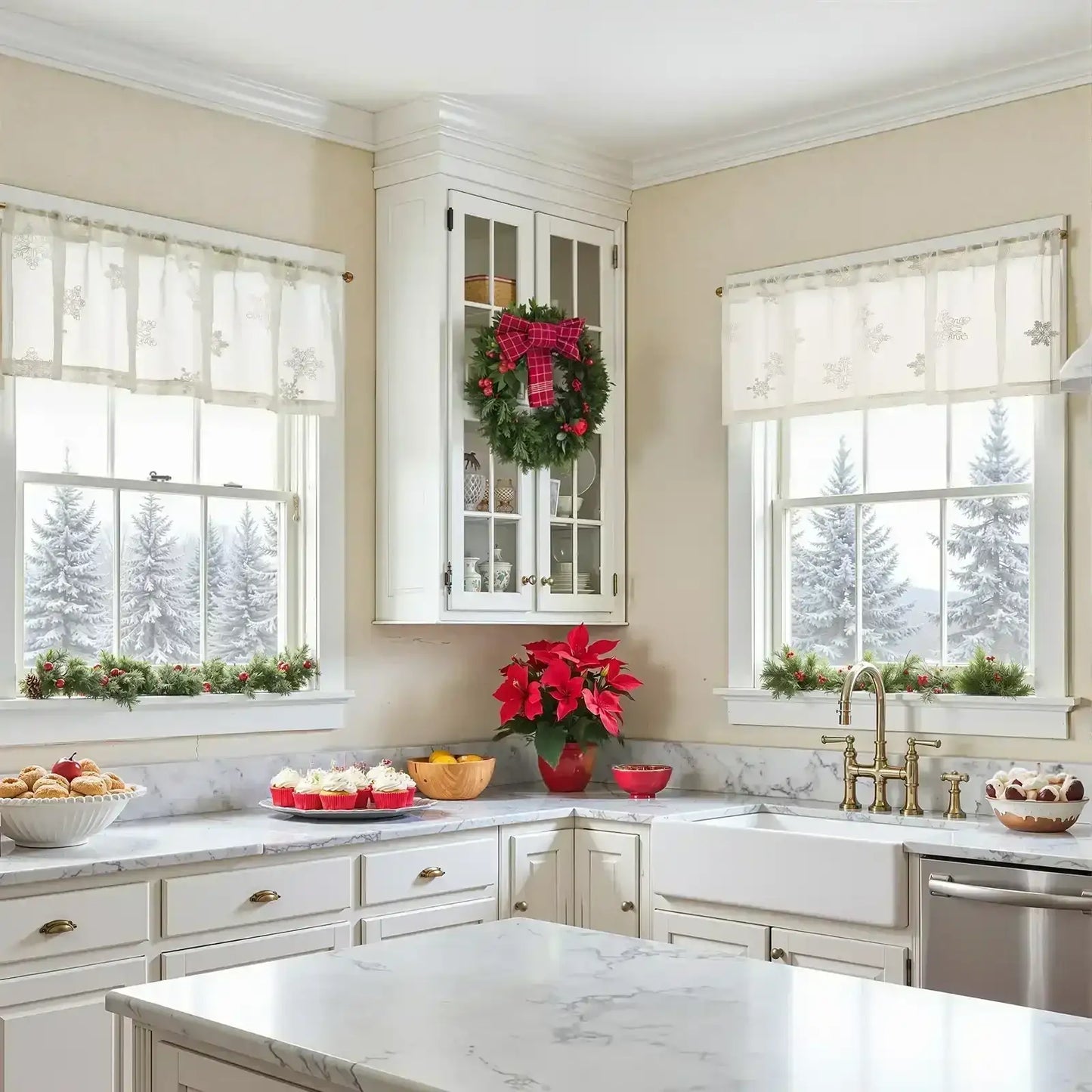 Embroidered Snowflake Top Curtain - Jinchan Home