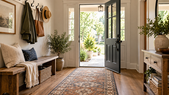Patterned runner rug in a welcoming entryway