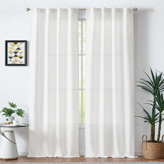 Neutral textured curtains in a clean modern farmhouse room