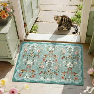 
                    
                      Vintage Floral & Hummingbird Embroidered Rug - Jinchan Home
                    
                  