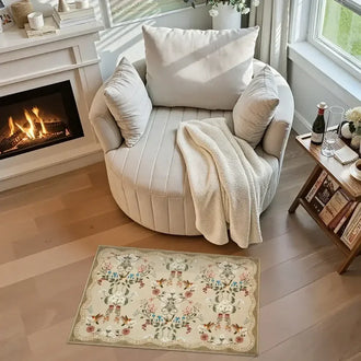 
                    
                      Vintage Floral & Hummingbird Embroidered Rug - Jinchan Home
                    
                  