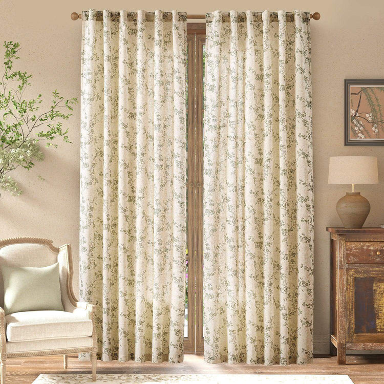 Vine Blossom Linen Blend Curtains - Jinchan Home