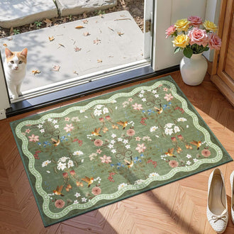 
                    
                      Vintage Floral & Hummingbird Embroidered Rug - Jinchan Home
                    
                  