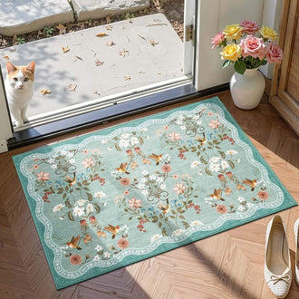 
                    
                      Vintage Floral & Hummingbird Embroidered Rug - Jinchan Home
                    
                  