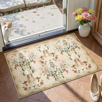 
                    
                      Vintage Floral & Hummingbird Embroidered Rug - Jinchan Home
                    
                  