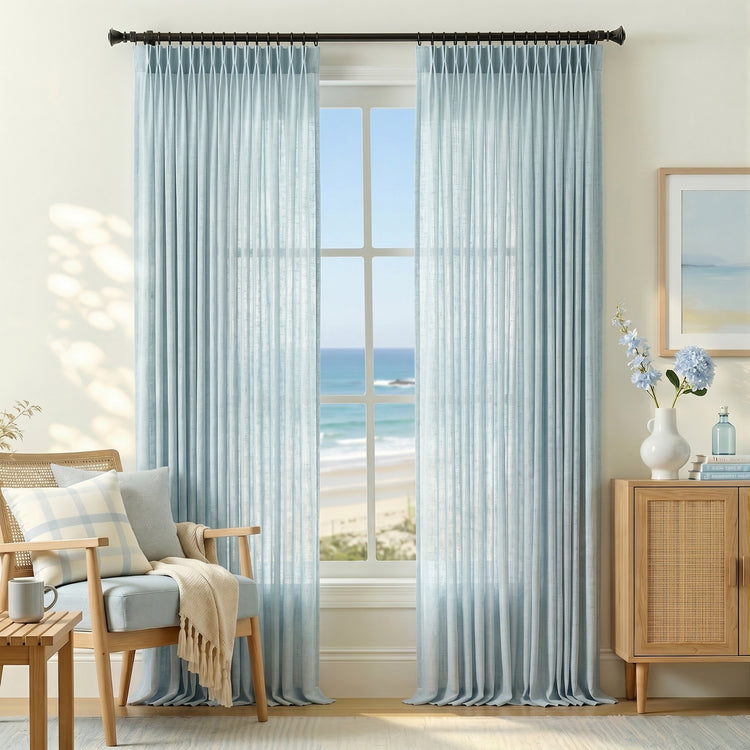 Pinch Pleat Linen Blend Curtains - Jinchan Home