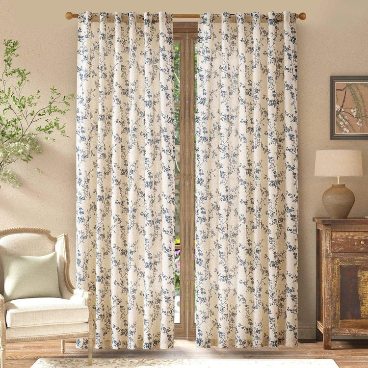 Vine Blossom Linen Blend Curtains - Jinchan Home