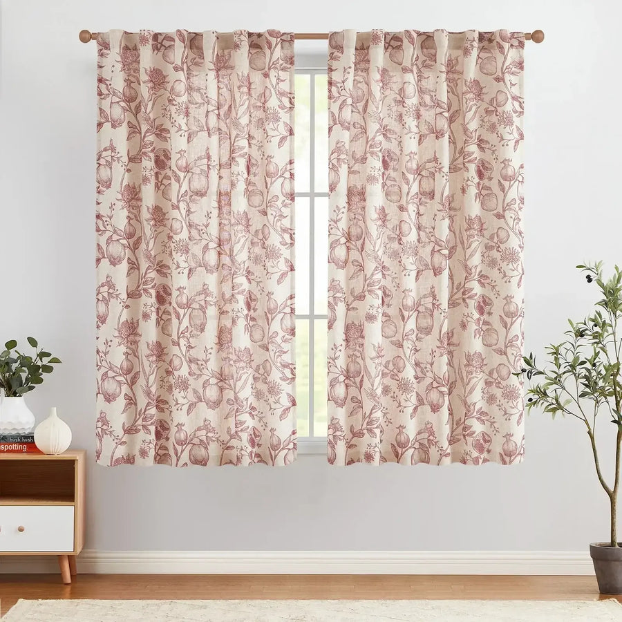 Pomegranate Botanical Linen Curtains - Jinchan Home