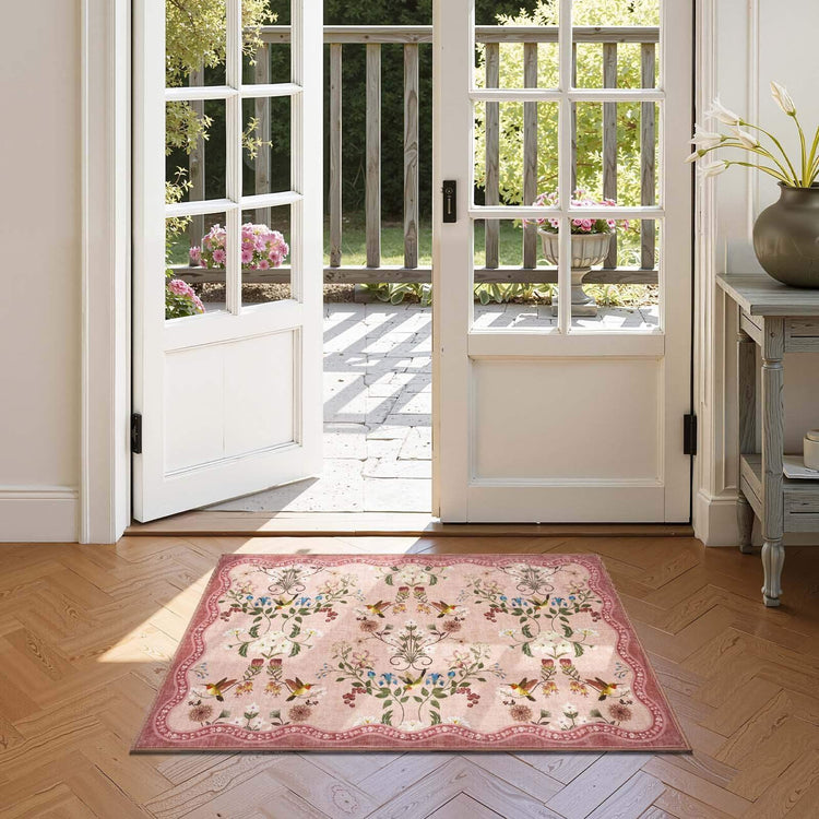 Vintage Floral & Hummingbird Embroidered Rug - Jinchan Home