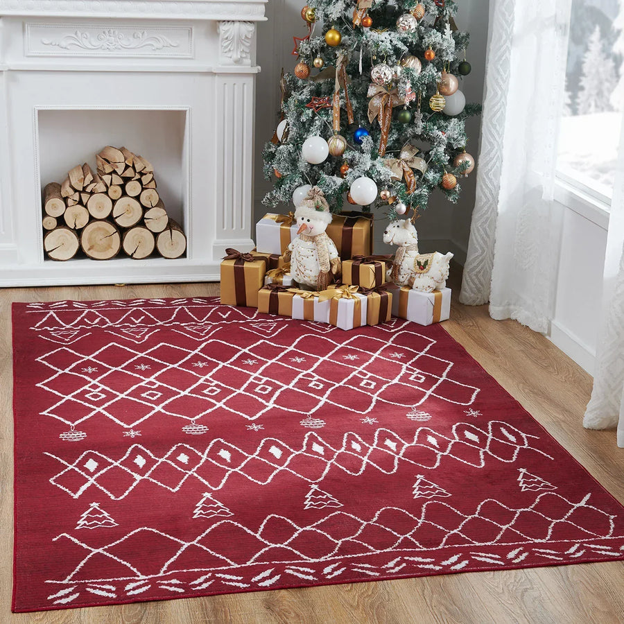 Christmas Tree & Ornament Pattern Area Rug - Jinchan Home