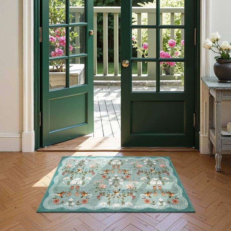 Vintage Floral & Hummingbird Embroidered Rug - Jinchan Home