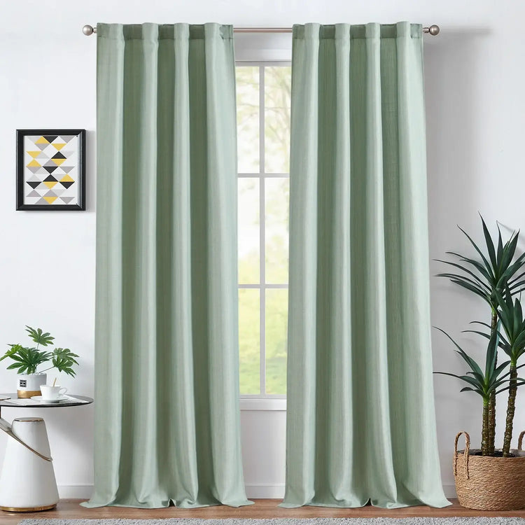 Solid Faux Linen Polyester 3-in-1 Curtains - Jinchan Home
