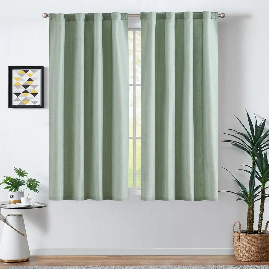 Solid Faux Linen Polyester 3-in-1 Curtains - Jinchan Home