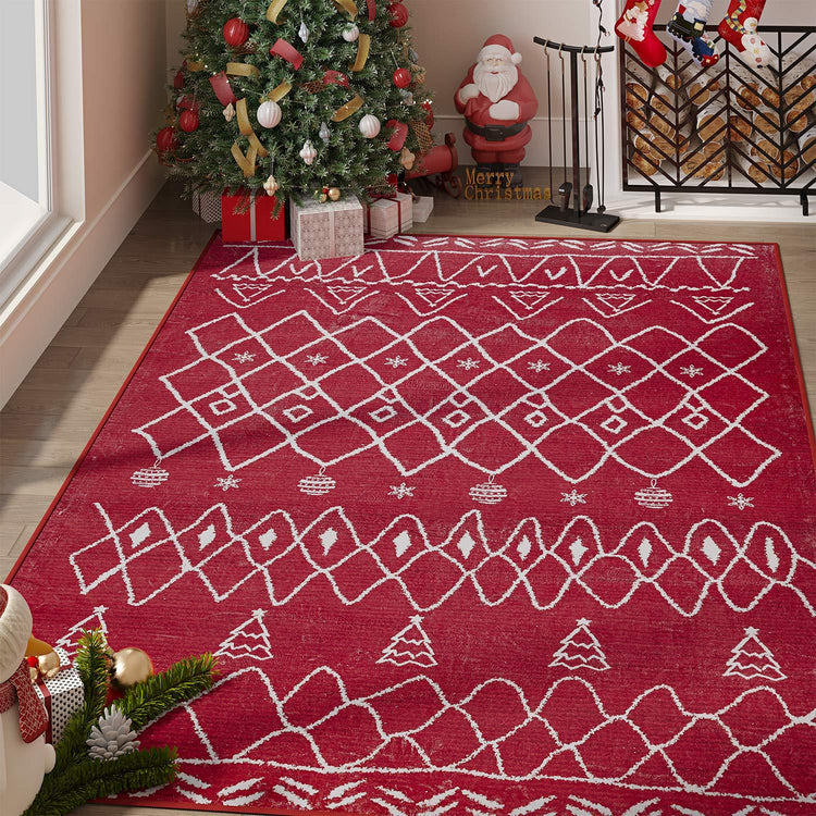 Christmas Tree & Ornament Pattern Area Rug - Jinchan Home