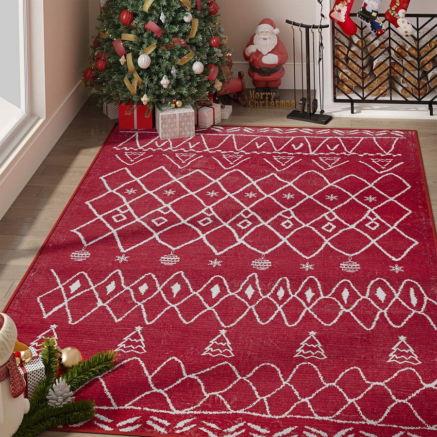 Christmas Tree & Ornament Pattern Area Rug - Jinchan Home