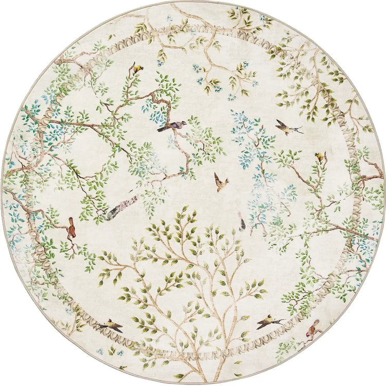 Branches & Birds Botanical Print Area Rug - Jinchan Home