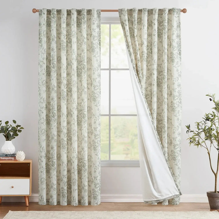 Floral Lined Linen Blend Curtains - Jinchan Home