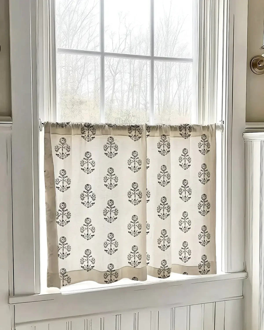 Cross-Weave Printed Kitchen Curtains - Jinchan Home