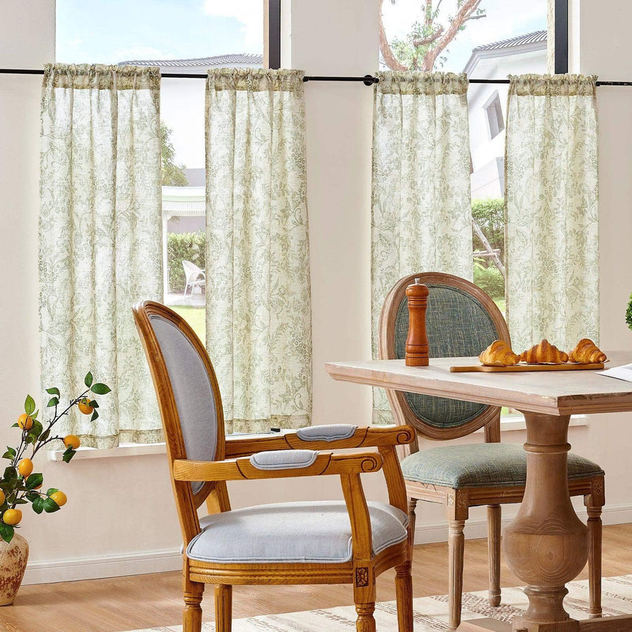 Vintage Scrollwork Floral Linen Kitchen Curtains - Jinchan Home
