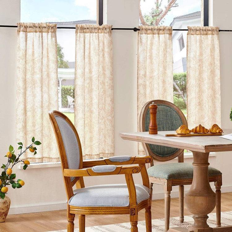 Vintage Scrollwork Floral Linen Kitchen Curtains - Jinchan Home