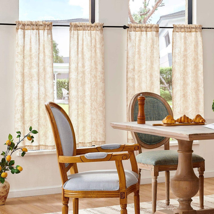 Vintage Scrollwork Floral Linen Kitchen Curtains - Jinchan Home