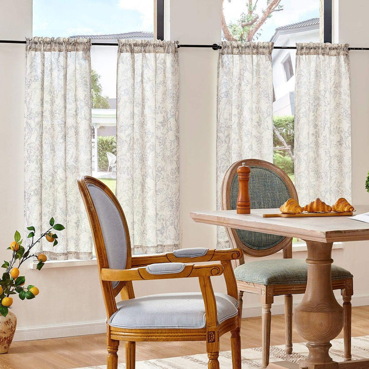 Vintage Scrollwork Floral Linen Kitchen Curtains - Jinchan Home