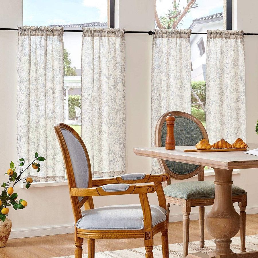 Vintage Scrollwork Floral Linen Kitchen Curtains - Jinchan Home