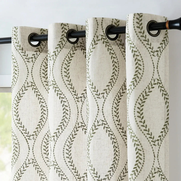 Boho Leaf Embroidered Geometric Curtains - Jinchan Home