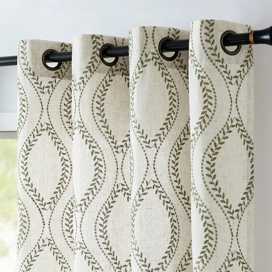 Boho Leaf Embroidered Geometric Curtains - Jinchan Home