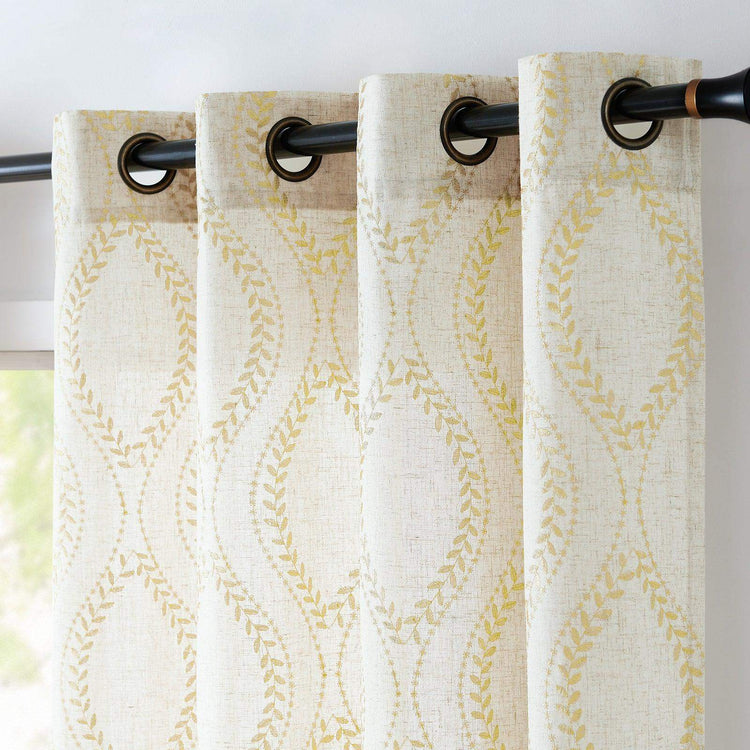 Boho Leaf Embroidered Geometric Curtains - Jinchan Home