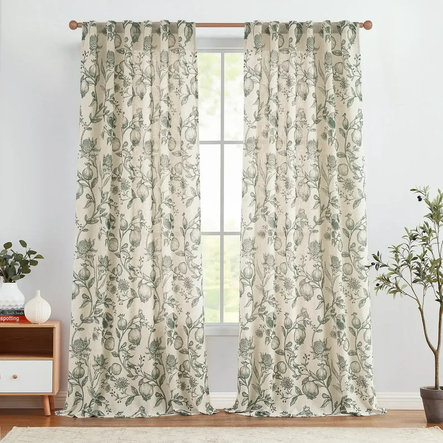 Vintage Pomegranate Botanical Curtains - Jinchan Home
