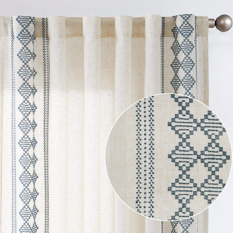 Embroidered Boho Ikat Geometric Curtains - Jinchan Home