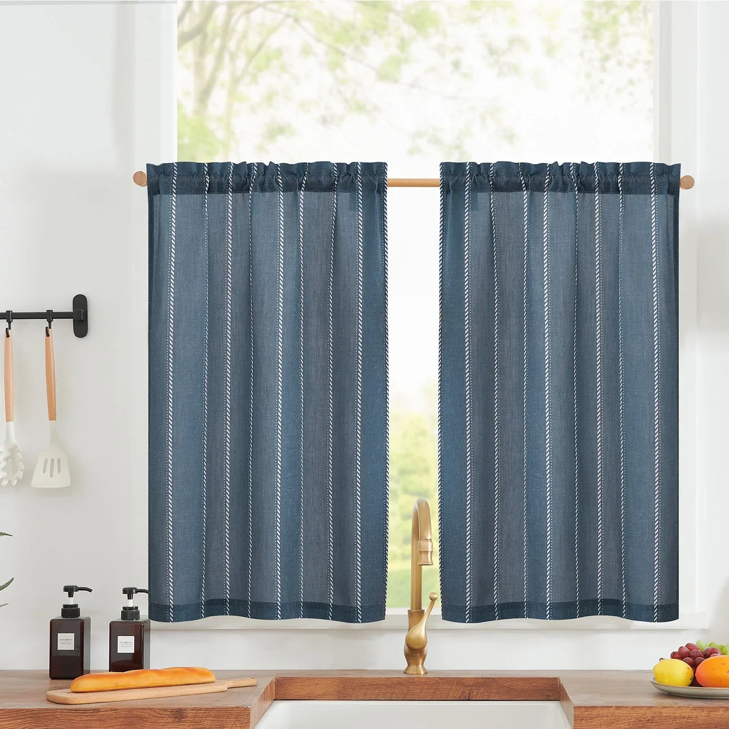 Slanted Line Dot Stripe Rod Pocket Kitchen Curtains - Jinchan Home