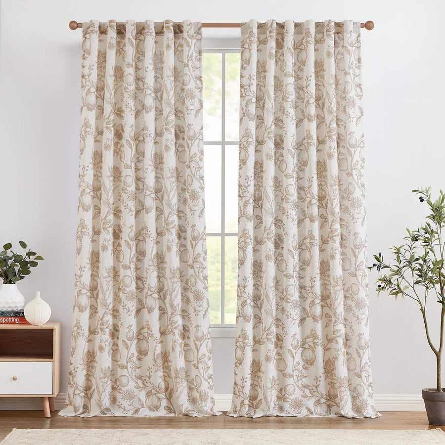 Pomegranate Botanical Linen Curtains - Jinchan Home