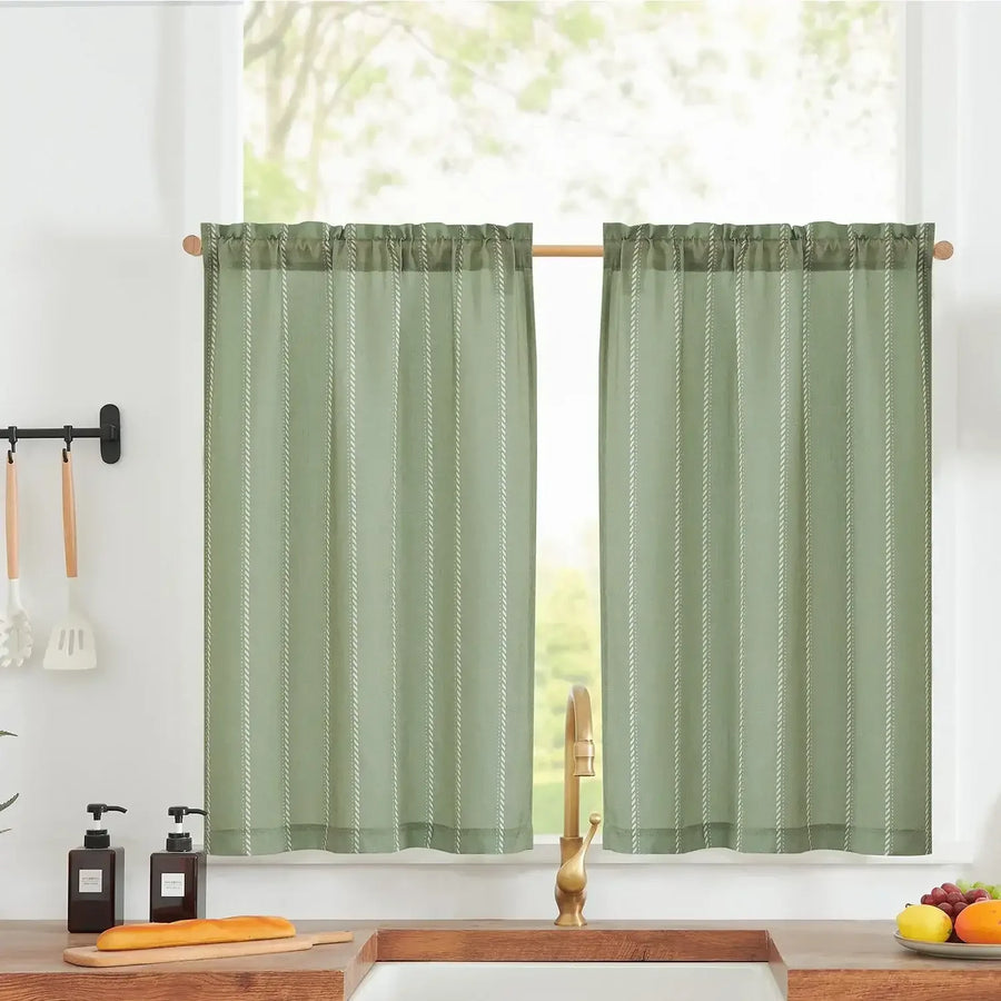 Slanted Line Dot Stripe Rod Pocket Kitchen Curtains - Jinchan Home
