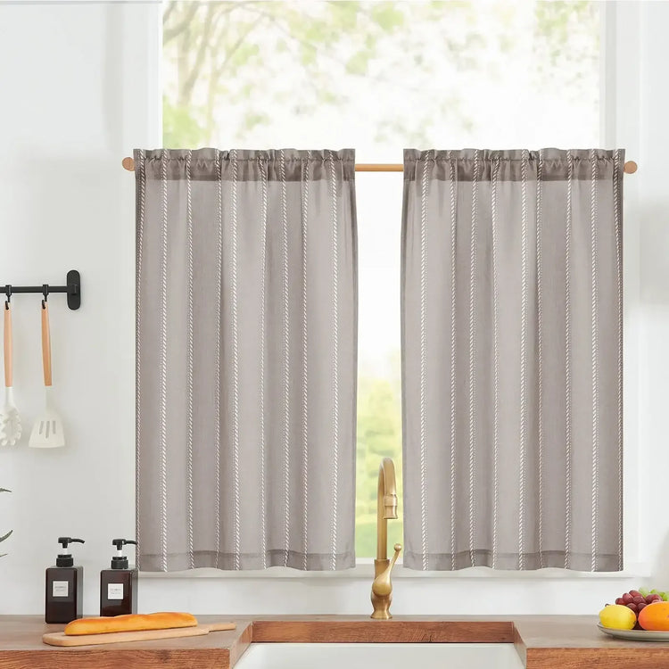 Slanted Line Dot Stripe Rod Pocket Kitchen Curtains - Jinchan Home