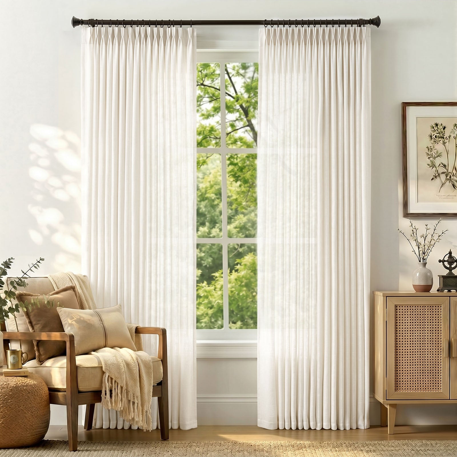 Pinch Pleat Linen Curtains 2 Panels | Semi-Sheer Light Filtering