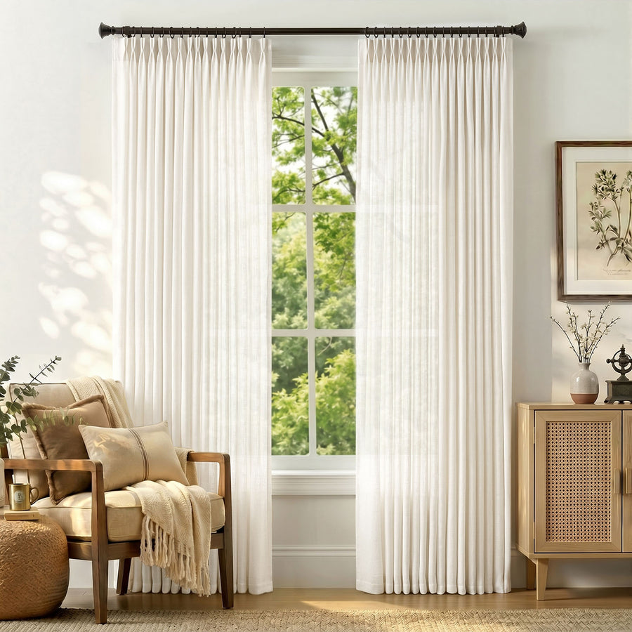 Pinch Pleat Linen Blend Curtains - Jinchan Home