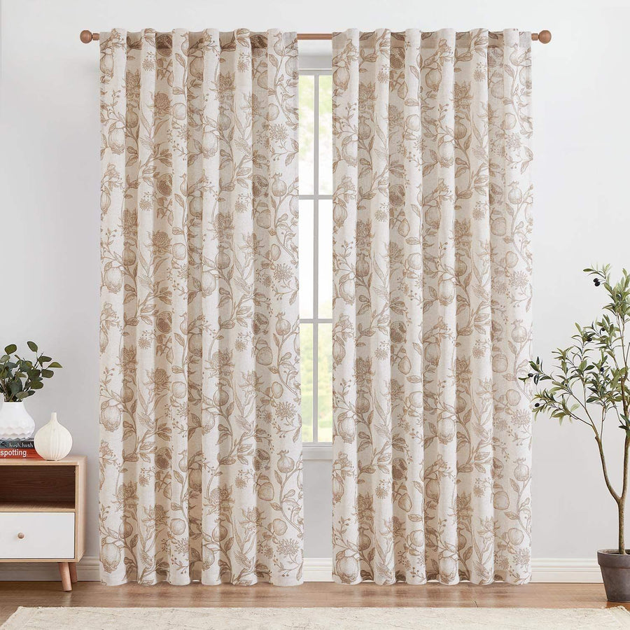 Pomegranate Botanical Linen Curtains - Jinchan Home