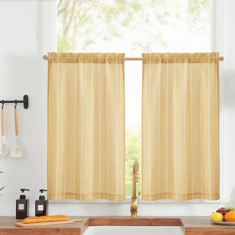 Slanted Line Dot Stripe Rod Pocket Kitchen Curtains - Jinchan Home