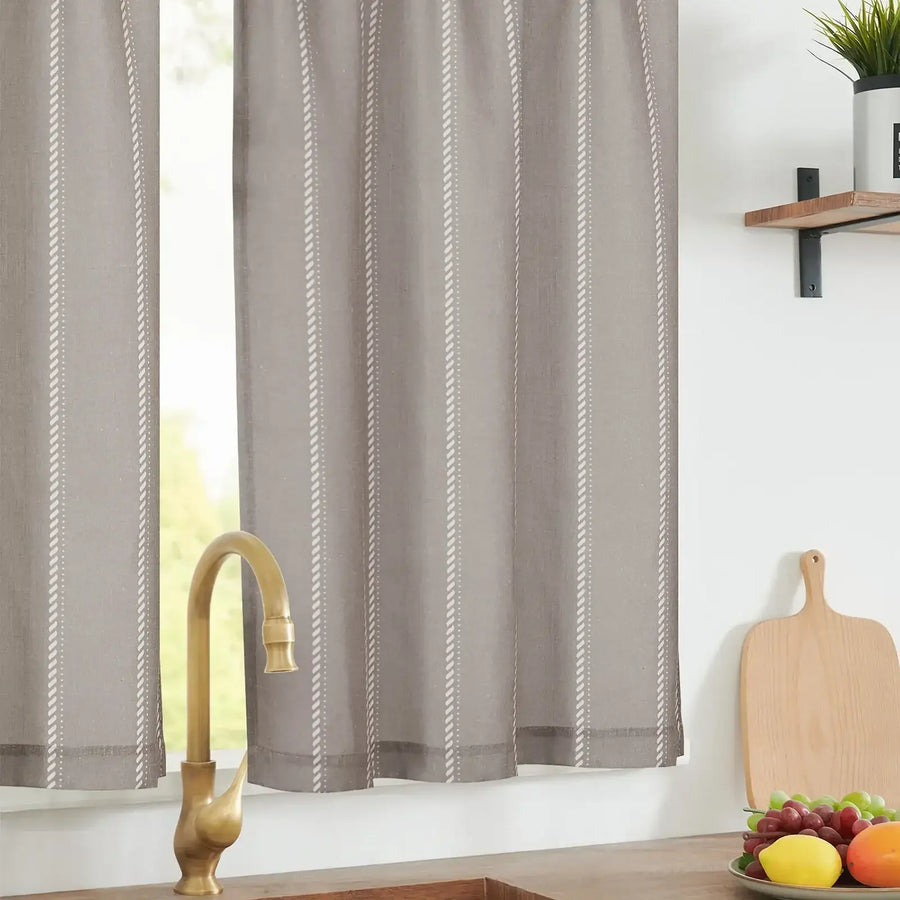 Slanted Line Dot Stripe Rod Pocket Kitchen Curtains - Jinchan Home
