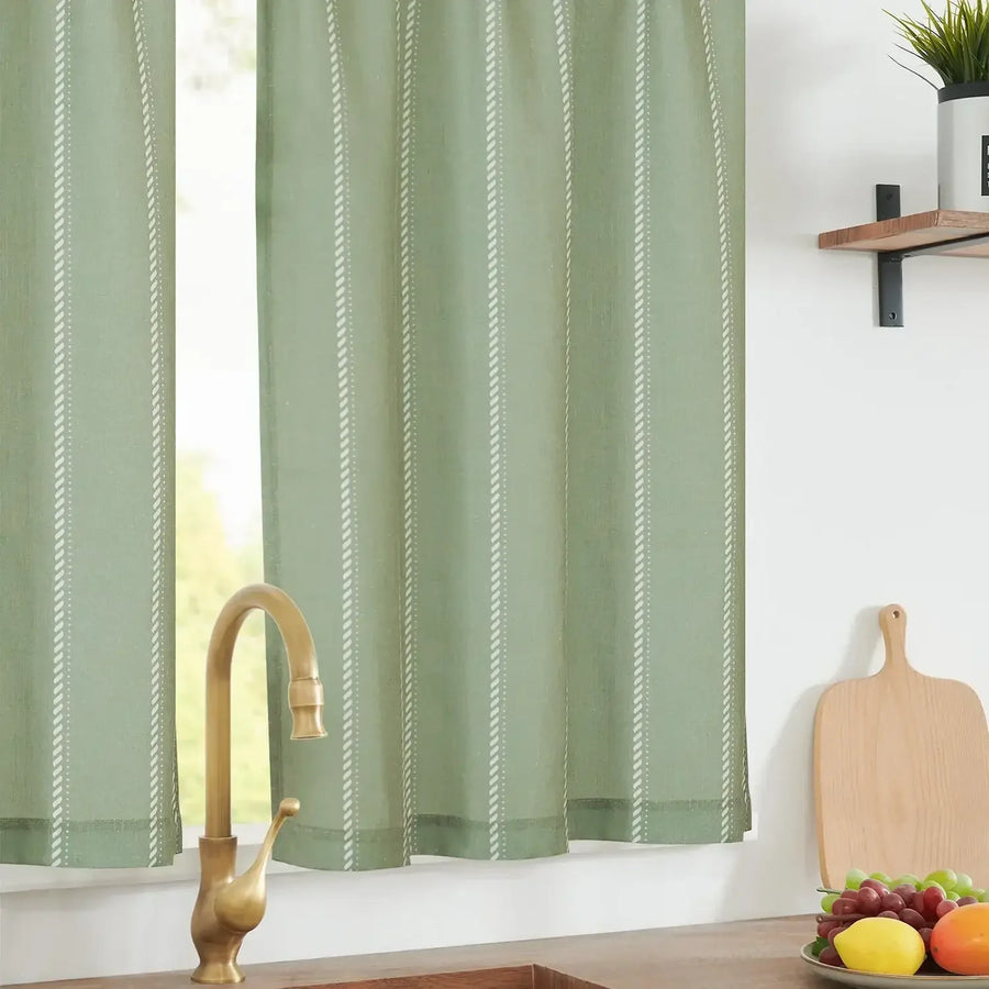 Slanted Line Dot Stripe Rod Pocket Kitchen Curtains - Jinchan Home
