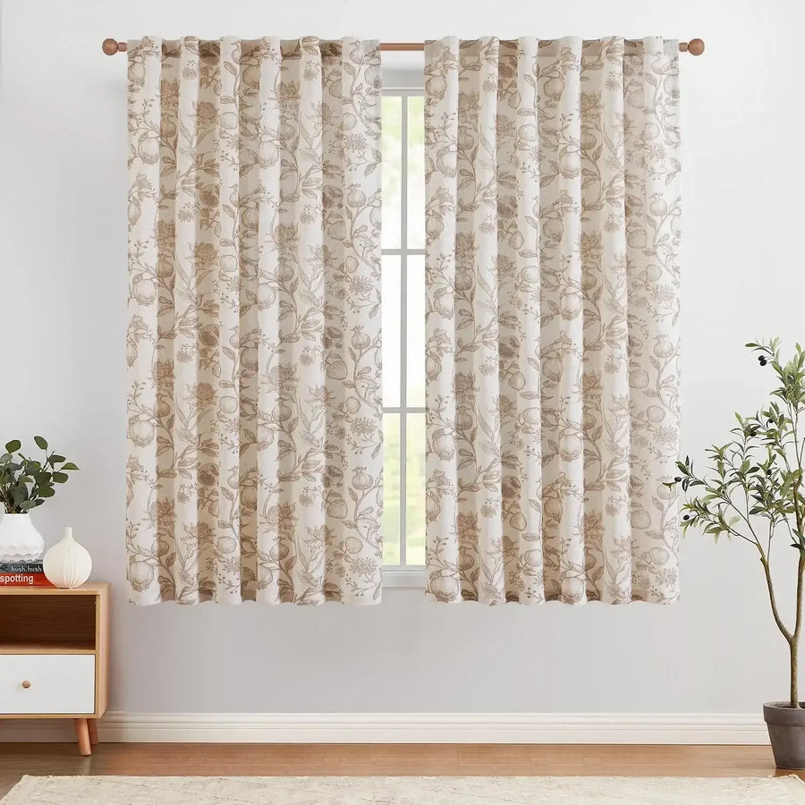Pomegranate Botanical Linen Curtains - Jinchan Home