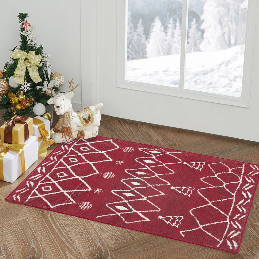 Christmas Tree & Ornament Pattern Area Rug - Jinchan Home