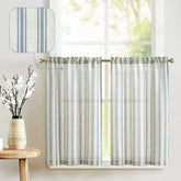 Twill Striped Linen Blend Rod Pocket Kitchen Curtains - Jinchan Home