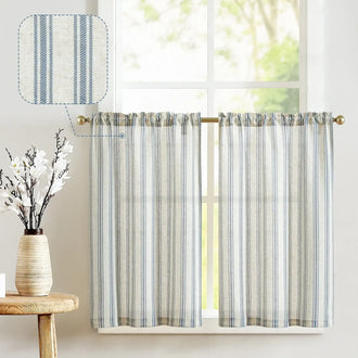 
                    
                      Twill Striped Linen Blend Rod Pocket Kitchen Curtains - Jinchan Home
                    
                  