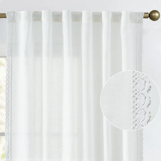 Scalloped Lace Linen-Blend Sheer Curtains - Jinchan Home